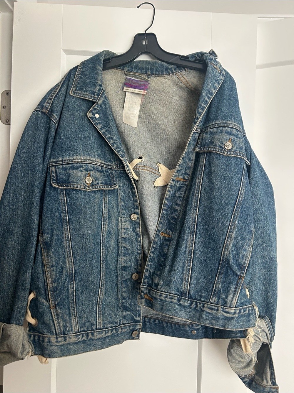 Urban Renewal Distressed Blue Denim Jacket with Hood